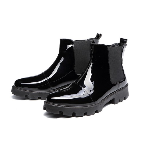 black shiny chelsea boots
